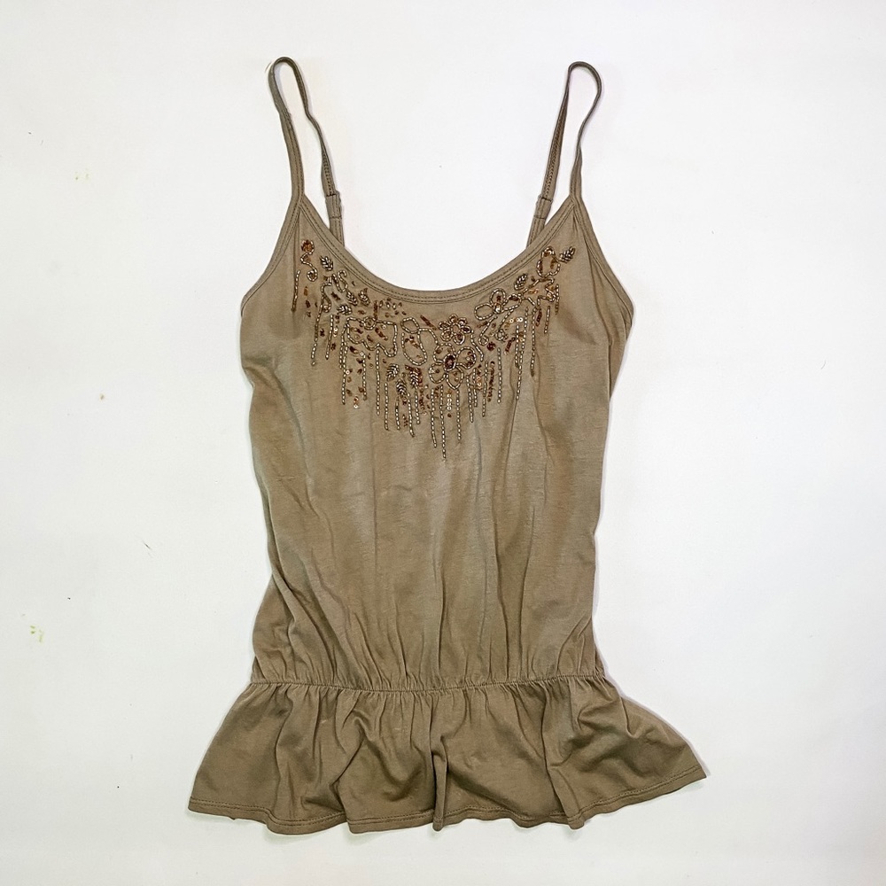 Light olive green embellished tank top.